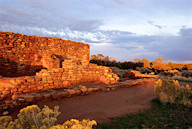 Colorado: Pleasant Valley, Lowry Pueblo (Anasazi structures built AD 1080–1100s on top of 8th century pithouse village) at sunset