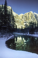 Merced River and Yosemite Falls, Yosemite NP, CA, December